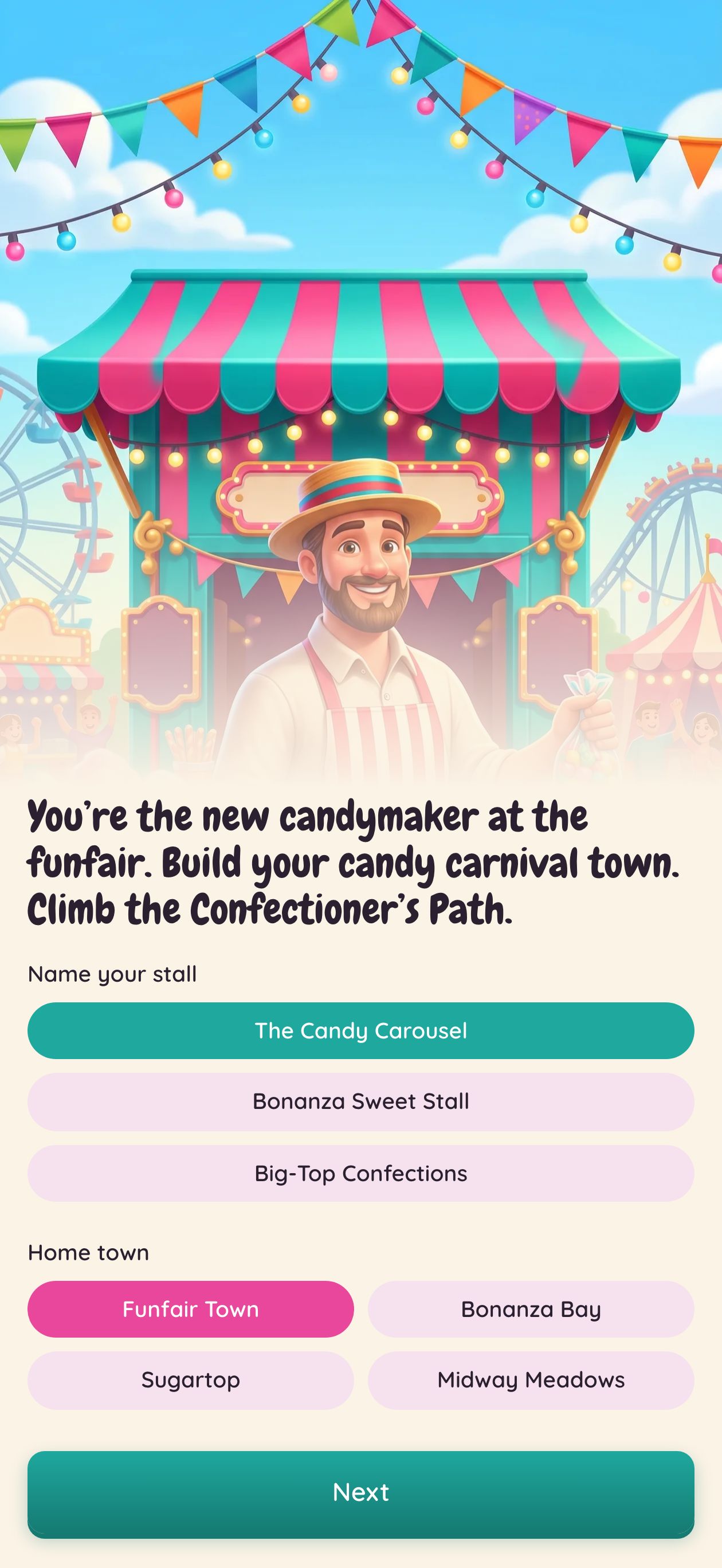 Name your stall &mdash; first morning at the funfair
