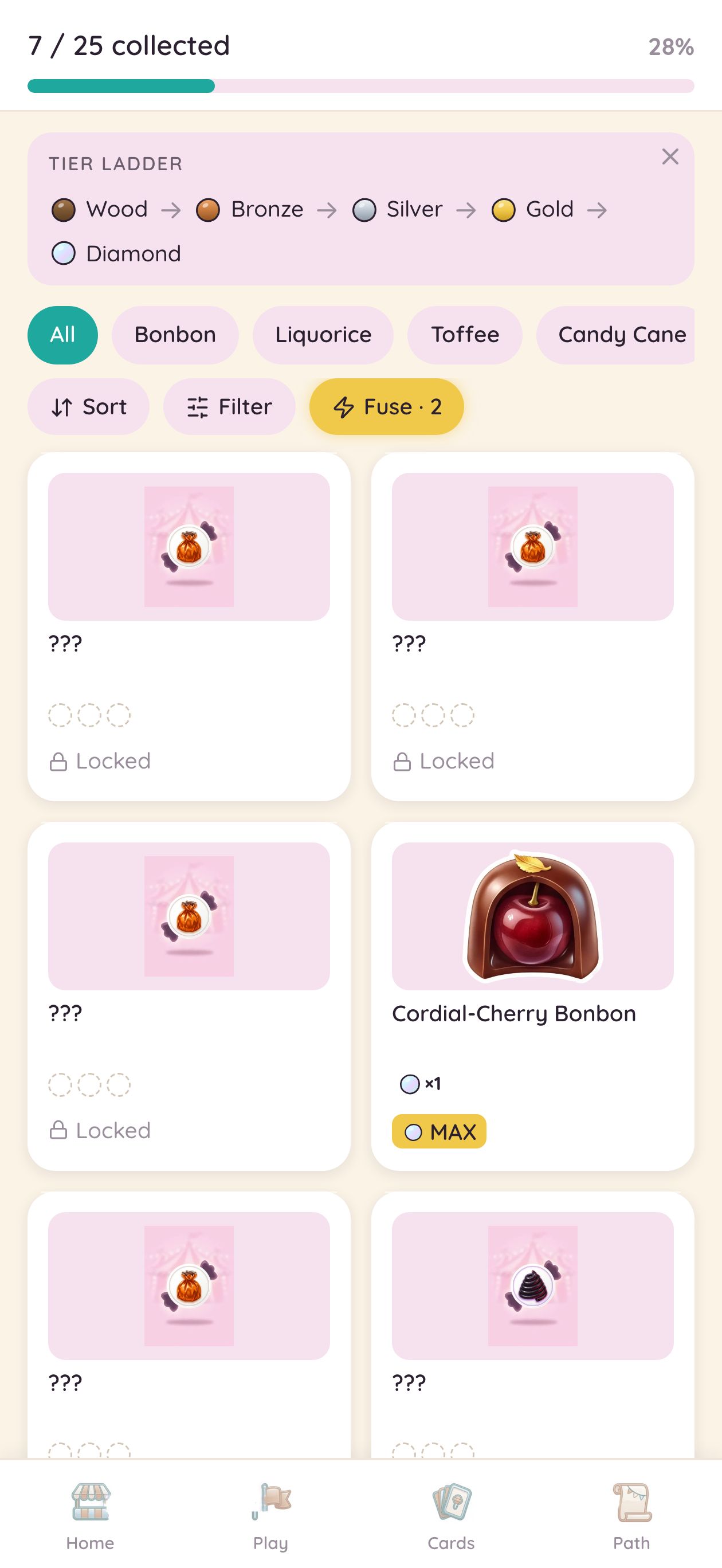 Cards catalog &mdash; collected confections by category